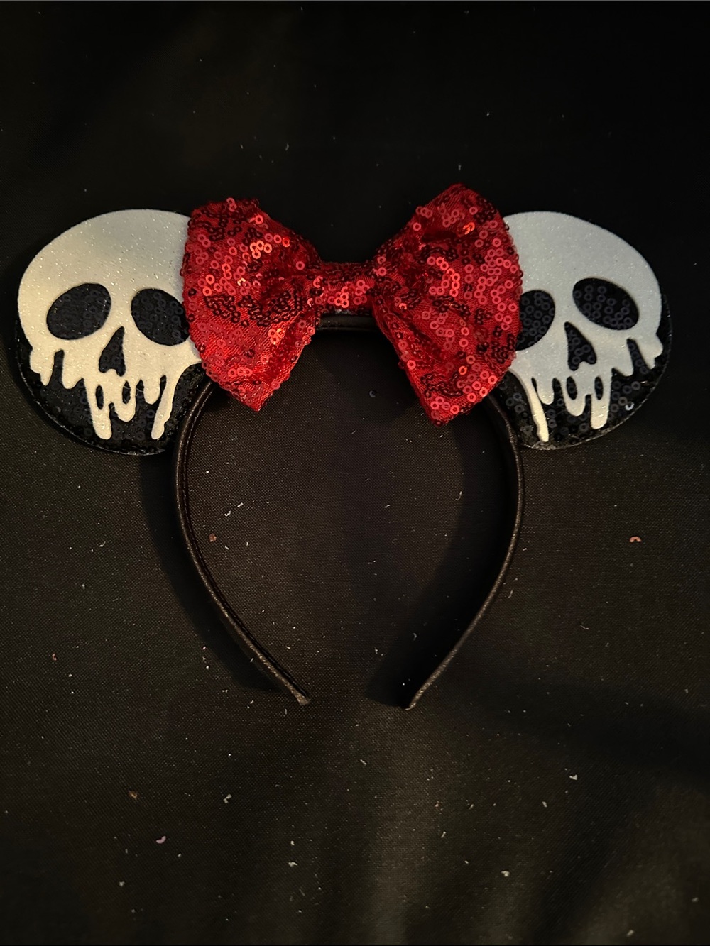 Kids Skull Ear Headband with Red Sequin Bow